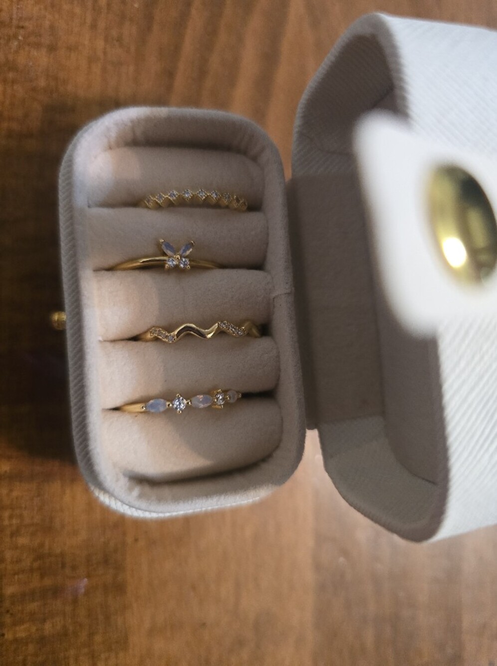 Gold Tone Women's Stackable Rings Set with Opal and Cubic Zirconia